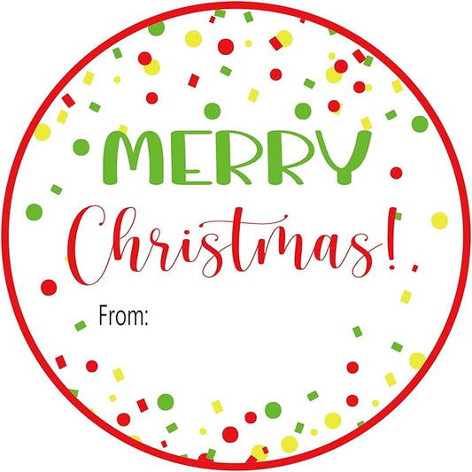120Pcs Merry Christmas Stickers, 2" Christmas Name Tags Stickers Self-Adhesive, Color Points Xmas Labels for Gifts, Happy Holidays Stickers for Party Window Gift Goodie Bags Xmas Decor