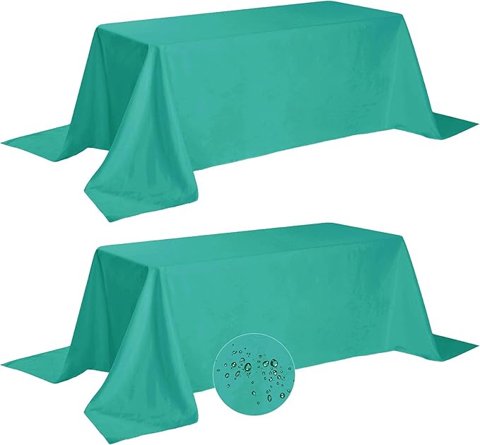 Fokitut 2 Pack Waterproof Rectangle Tablecloth, 90x156 Inch,Stain Resistant and Wrinkle Polyester Table Cloth, Fabric Table Cover for Kitchen Dining, Wedding, Party, Holiday Dinner-Turquoise