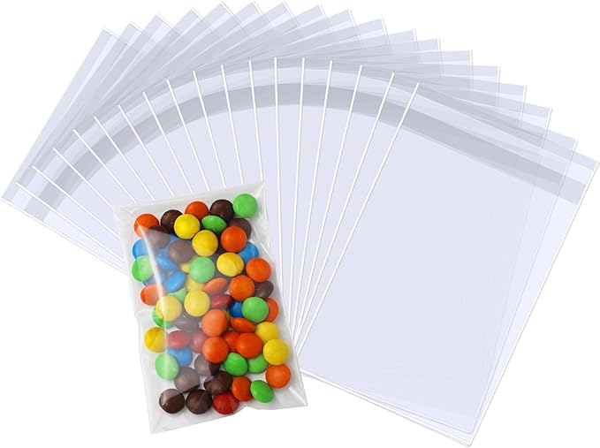 PigPotParty 3''x 5" Clear Plastic Cellophane Gift Wrap Bags, 100 Pcs Small Self Sealing Cookie Bags for Gift, Party favor, Candy, Treat, Goodies, Snack, Self Adhesive Resealable