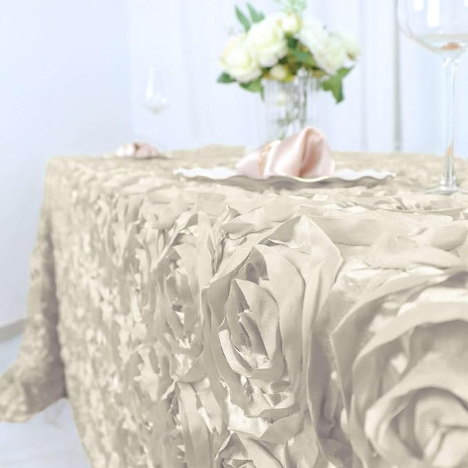 Efavormart 90"x132" Wholesale Rectangle Table Cover Ivory Grandiose Rosette 3D Satin Tablecloth for Wedding Party Event Decoration