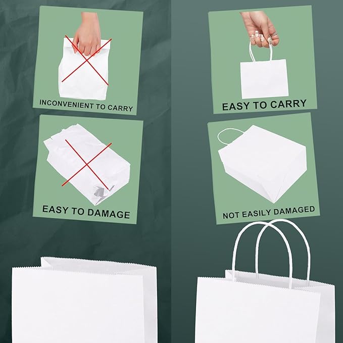 METRONIC Kraft Paper Gift Bags with Handles 5.25x3.75x8 Inch 600 Pcs | Christmas, Birthday Party Favors, Retail Shopping, Small Business Bulk | White Gift Wrap Bag