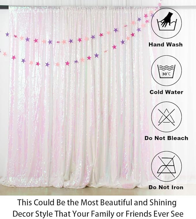 ShinyBeauty 7FTX7FT Iridescent White Sequin Backdrop | Glitter Wedding Photo Booth Background | Sparkly Shimmer Baby Shower Decor | No Dropping Sequins | Dense Backdrops Design