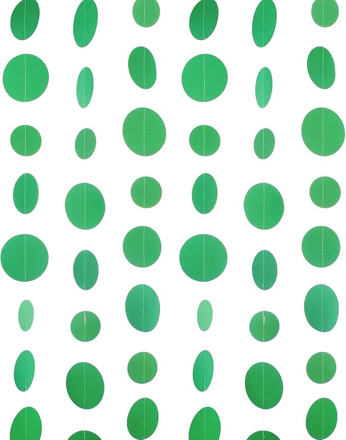 Green Paper Garland Circle Dot Party Banner Streamer Backdrop Hanging Decorations, 20 Feet in Total