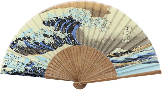 Terra Distribution Folding Fan [Japan Import] Hand Fans for Women Foldable, Japanese Fan, Unique Design, Handmade Bamboo, Silk Fan, 8.6" (22cm), Abanicos de Mano (904 (Wave))
