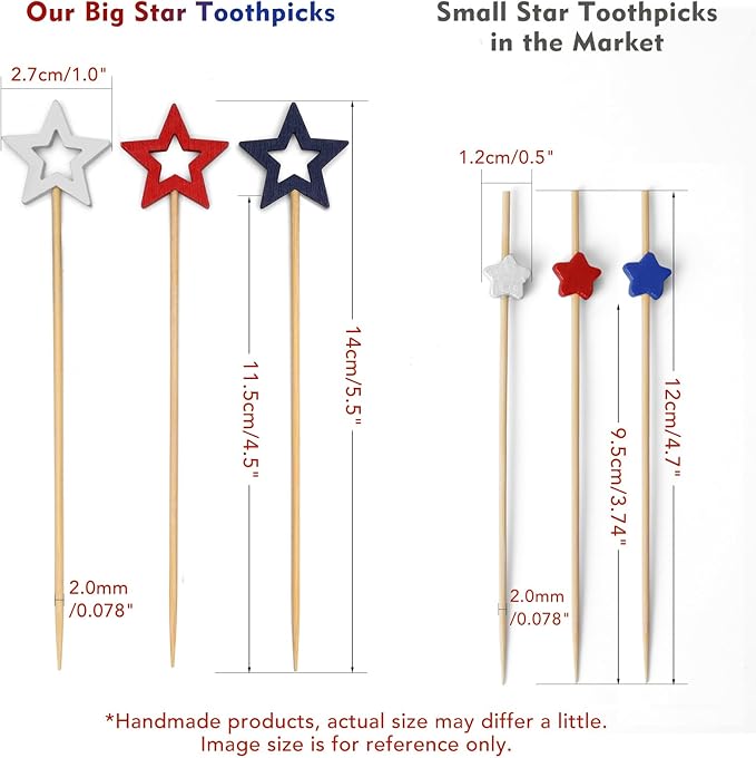 Minisland Big Navy Blue Star Cocktail Picks, 5.5 Inch Long Bamboo Fancy Toothpicks for Appetizers, Decorative Independence Day Holiday Party Food Drinks Garnish Fruit Skewer Sticks 50 Counts - MSL433