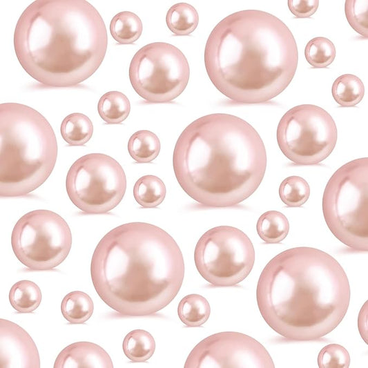 520Pcs Rose Gold Glossy Beads for Centerpiece Decor, Artifical Pearls Vase Filler, No Hole Round Pearl Beads for Wedding Birthday Christmas Party Home Decor(18mm 14mm 6mm)
