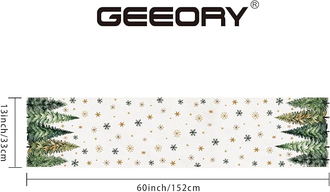 GEEORY Christmas Table Runner 13x60 Inch, Xmas Tees Snowflakes Holiday Decorative Farmhouse Table Decoration for Kitchen Dinning, Indoor Outdoor Dinner Party Decor (Light Green) GT166-60