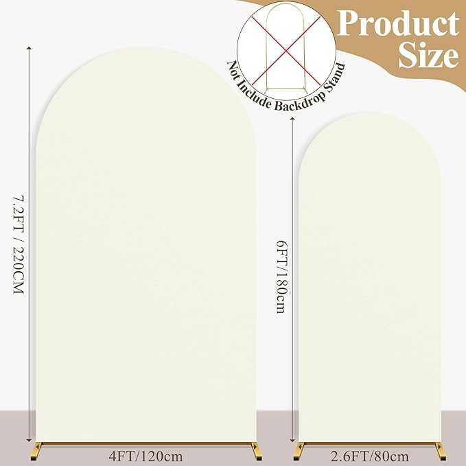 Ledido Wedding Arch Backdrop Cover 6FT 7.2FT Arch Covers 2Set Fitted Stretchy Spandex Round Top Stand Backdrop Cover for Wedding Banquet Ceremony Birthday Party Baby Shower Event Decoration,Ivory