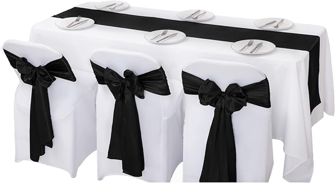 6Pack Table Runner 12 x 108 Inches Satin Silk Table Runner for Wedding, Birthday Party, Banquets, Graduations Decoration, fit Rectange and Round Table-Black