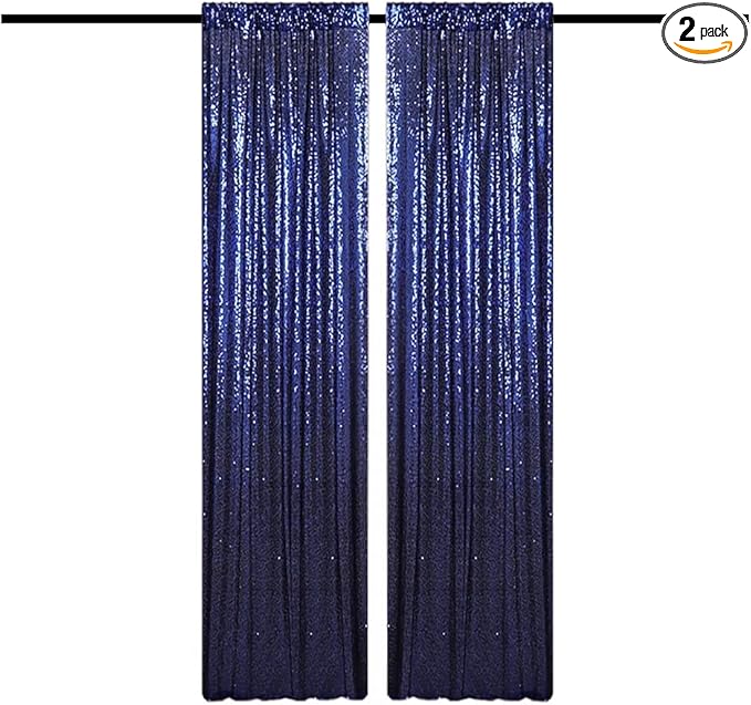 Navy Blue Sequin Backdrop Curtains Glitter Drapes 2FTx8FT 2 Panels for Wedding Birthday Party Decorations Bridal Baby Shower Party Supplies Sparkly Photography Background