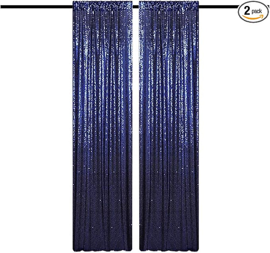 Navy Blue Sequin Backdrop Curtains Glitter Drapes 2FTx8FT 2 Panels for Wedding Birthday Party Decorations Bridal Baby Shower Party Supplies Sparkly Photography Background
