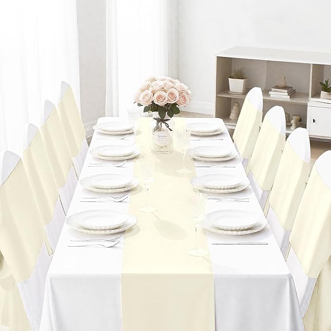 SHEJIZE 2 Pack White Satin Table Runner 12x108 Inches Long, Bright Silky Smooth Satin Table Runner Table Decor for Wedding Banquet Christmas Prom Event Birthday Party