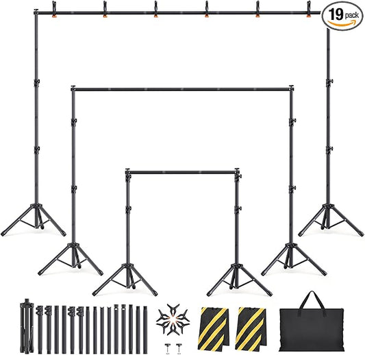 Backdrop Stand Kit - 6 Widths, 10x7.5ft Adjustable Background Stand for Parties & Studio Photography