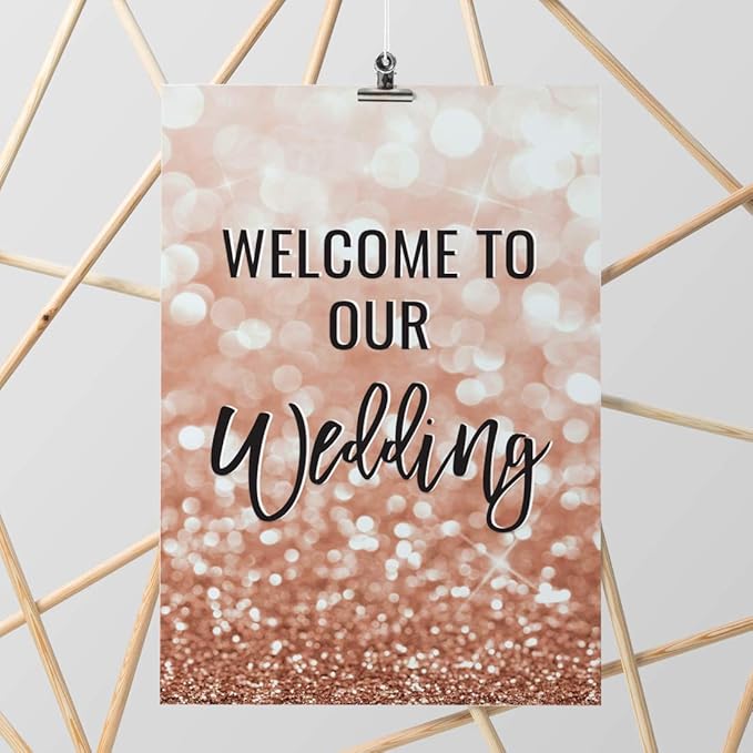 Andaz Press Extra Large Wedding Easel Board Party Sign, 12x18-inch, Glitzy Faux Rose Gold Glitter, Welcome to Our Wedding, 1-Pack