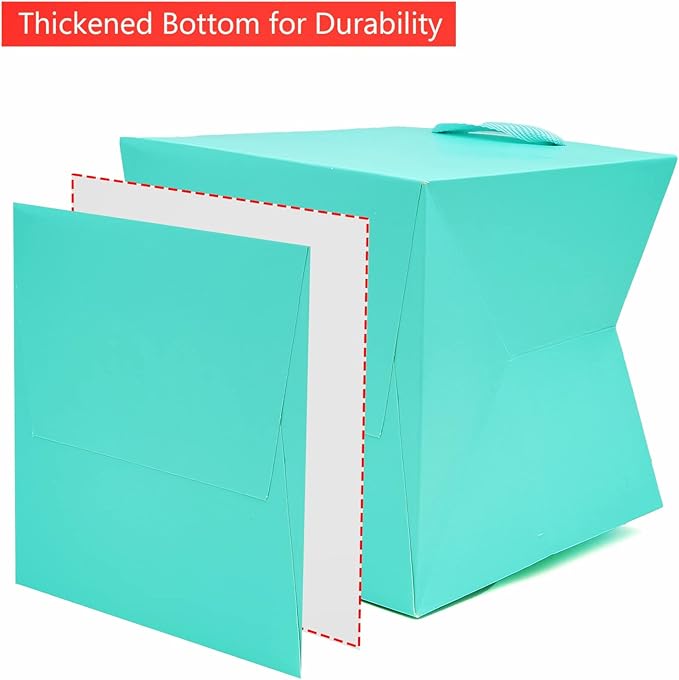 Teal Blue Paper Gift Bag Small Square Bottom Kraft Paper Bags with Handles for Wedding Baby Shower Birthday Party (Teal Blue, 6 x 6 x 6 in, 10 CT)