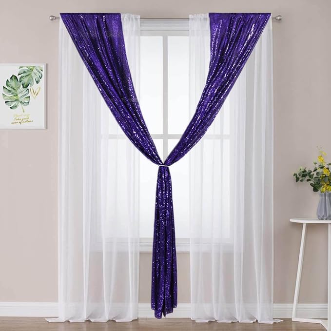 Eternal Beauty Purple Sequin Backdrop Curtains, Halloween Shimmer Back Drop 2Panels-2FTx8FT for Christmas, Party, Birthday, Photography, Wedding, Baby Shower Event Decoration