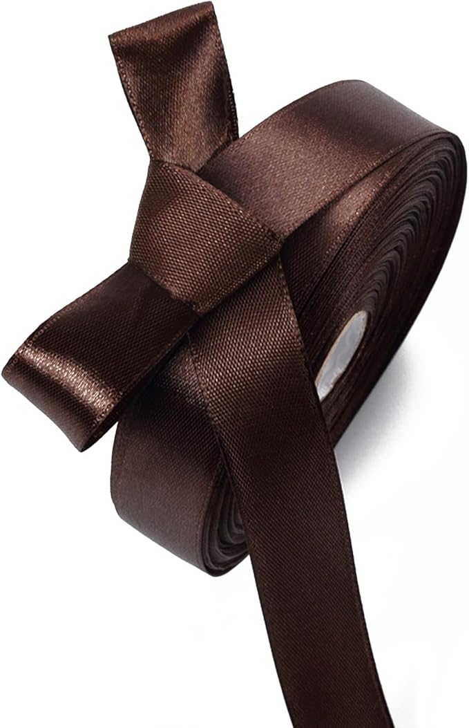 5/8 Inch Brown Satin Ribbon 50 Yards Solid Fabric Ribbons for Gift Wrapping, Crafts and DIY Projects, Bows Making, Wedding, Party, Holiday Decor