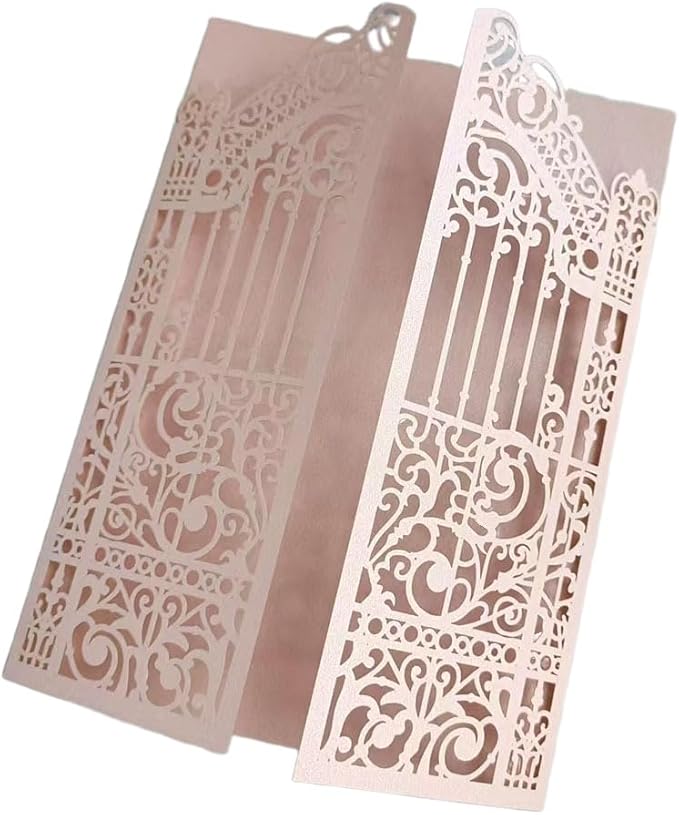 MillaSaw Soft Pink Laser Cut Gate Invitation for Wedding Bridal Shower Birthday Quinceanera Invitation 25 Sets (soft pink, 4.9"x7.1")