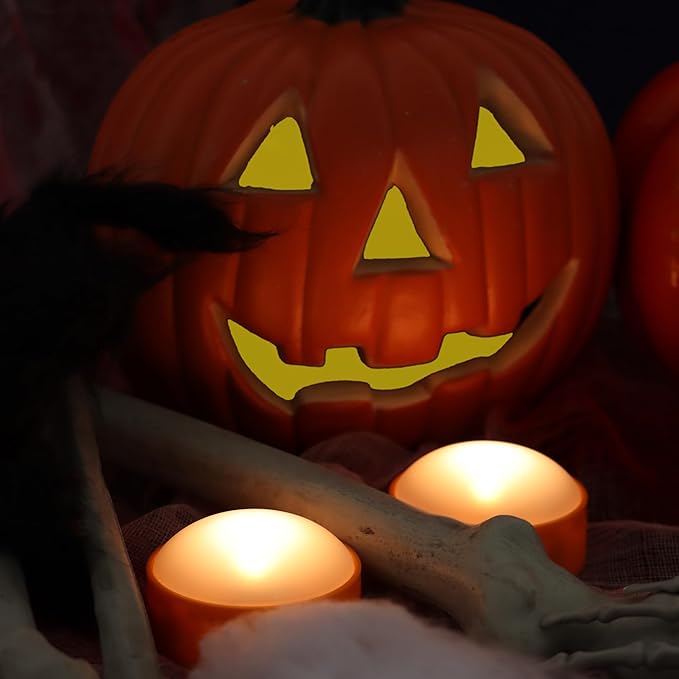 LED Pumpkin Lights with Remote and Timer, Battery Operated Bright Flickering Flameless Candles for Pumpkin Decor, Jack-O-Lantern Halloween Party Decorations,Orange Color, 2 Pack