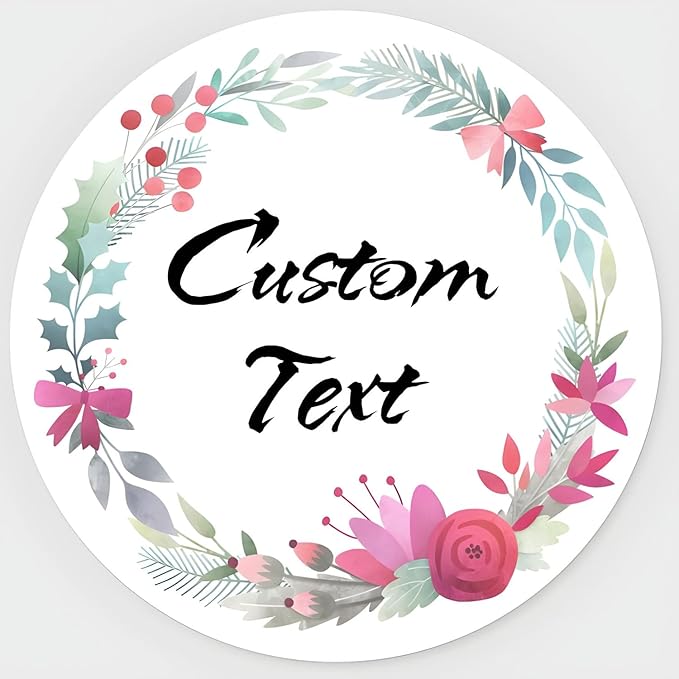 Custom Stickers for Weddings, Birthdays & Businesses - Personalized Labels with Your Logo - Waterproof, Fade and Heat Resistant - Pack of 100-1000 (Wreath U, 2.5 Inch)