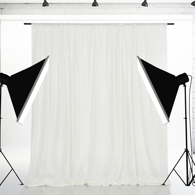 Eternal Beauty White Sequin Backdrop, 6x6 Ft Glitter Background Curtains for Christmas Shimmer Photography Party Wedding Birthday Back Drop Decor
