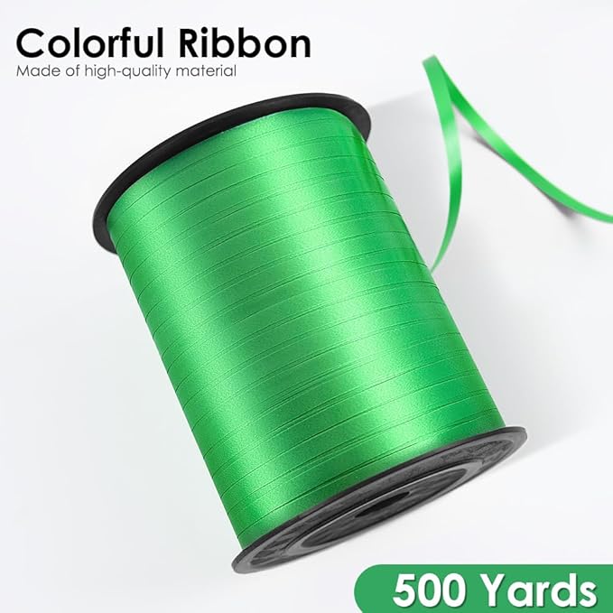 Dark Green Curling Ribbon - 500 Yard, Curly, Thin 3/16" Gift Ribbon for Wrapping, Balloons & Floristry