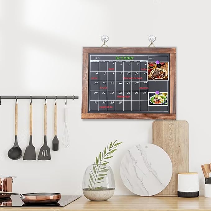Magnetic Chalkboard Calendar for Wall Monthly Planner Board Wite Wood Frame Reusable Planning Blackboard for Record Daily Tasks List 12" x 16"