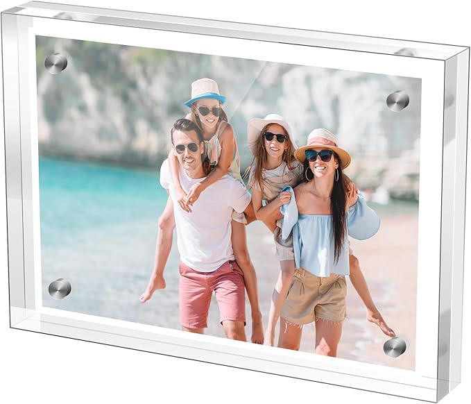 5×7 Inches Acrylic Picture Frame，Clear Magnetic Picture Frame for Wedding，Double Sided Frameless Photo Frame for Desktop Free Standing,Display Stand Photo Frame