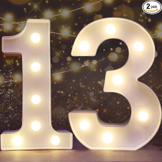 Pooqla 13th Birthday Decorations for Girls Boys, Light Up Number 13 for Party Table Decorations, 13th Birthday Gift for Girls, Backdrop Wall Decor for 13th Wedding Anniversary Decoration