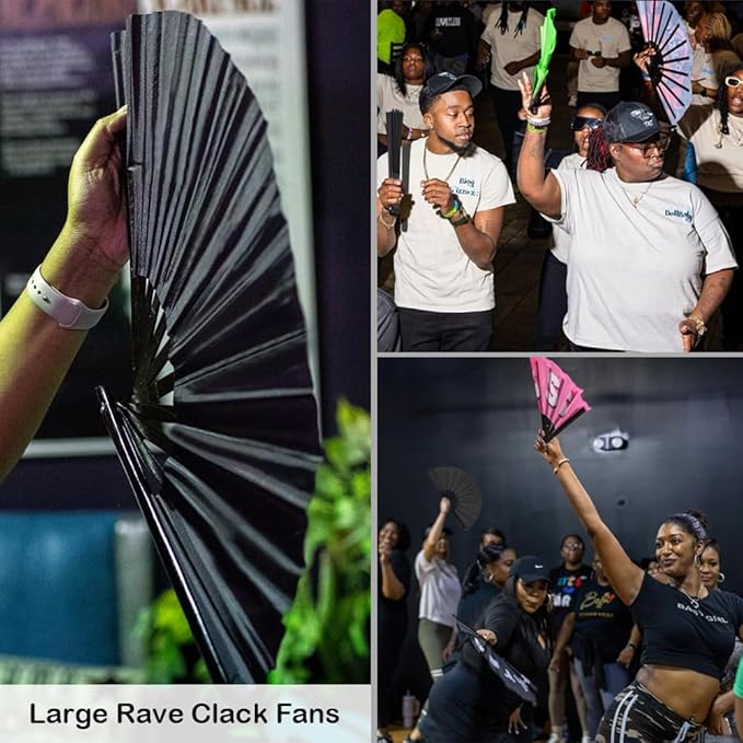 13inch Large Clacking Fans for Line Dancing, Boots on the Ground Hand Rave Fan, Big Portable Folding Fans for Outdoor, Party, Decoration
