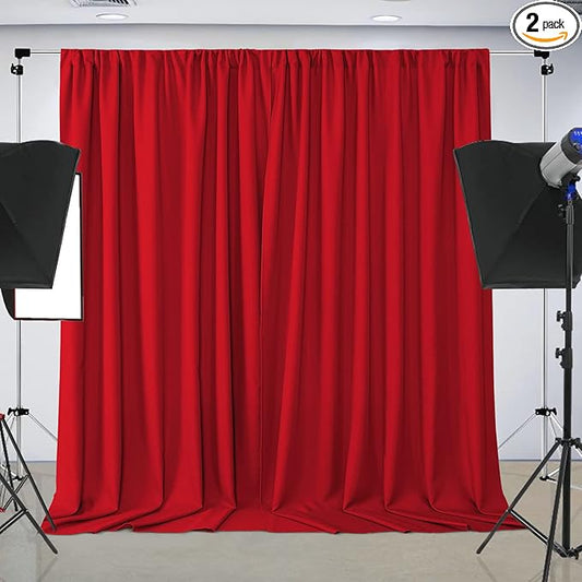 Joydeco Christmas Red Backdrop Curtain for Parties, Photography Backdrop Drapes for Wedding Background Decorations, Wrinkle Free 5ft x 10ft Set of 2 Panels Curtains with Rod Pockets