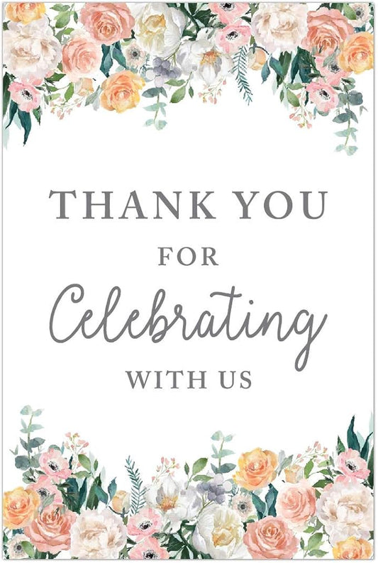 Andaz Press Extra Large Wedding Easel Board Party Sign, 12x18-inch, Peach Coral Floral Flowers Roses on White, Thank You for Celebrating With Us, 1-Pack