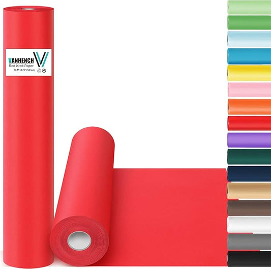 Vanhench 17.5"×963" Red Wrapping Paper Roll for Women Kids, Solid Color Art Kraft Craft Paper for Wedding, Birthday, Mothers Day Gifts, Bouquet Flower Poster Bulletin Board