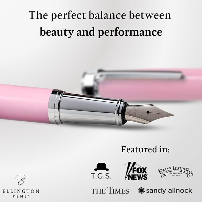 Ellington Pens Luxury Fountain Pen Set- Fountain Pens for Writing - Smooth Fine Nib - Includes Refillable Ink Converter, 3 Ink Cartridges [Black & Blue], Gift Box - Elegant Calligraphy
