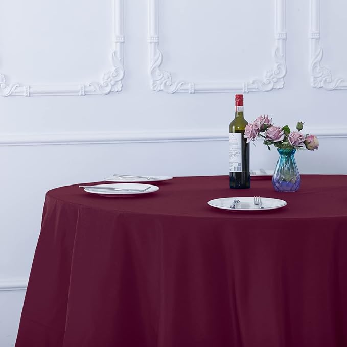 Ascoza 2pack 108 Inch Burgundy Round Tablecloth in Washable Polyester Fabric for Wedding/Banquet/Restaurant/Parties