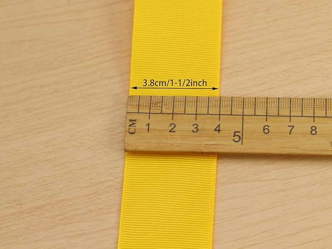 One Roll 50 Yards Soild Gold Grosgrain Ribbon 1 1/2 inch Flower Bouquets Ribbons-1.5 inch Thick Gift Wrapping Ribbon-DIY Crafts Bow Hair Headband Accessories Ribbons #642(38mm)