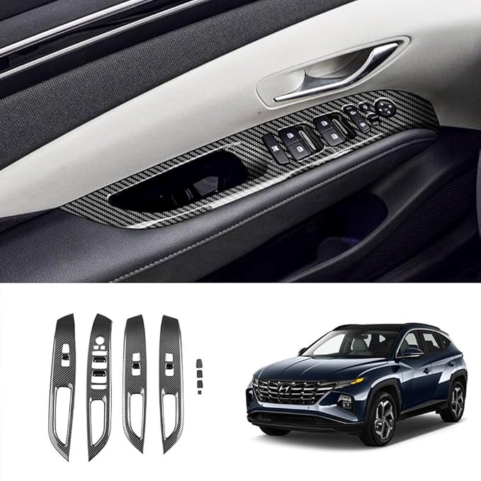 4pcs Carbon Fiber Style Front Rear Doors Window Glass Lift Switch Panel Cover Decorative Sticker Protection Car Interior Accessories for 2022-2024 Hyundai Tucson KT20