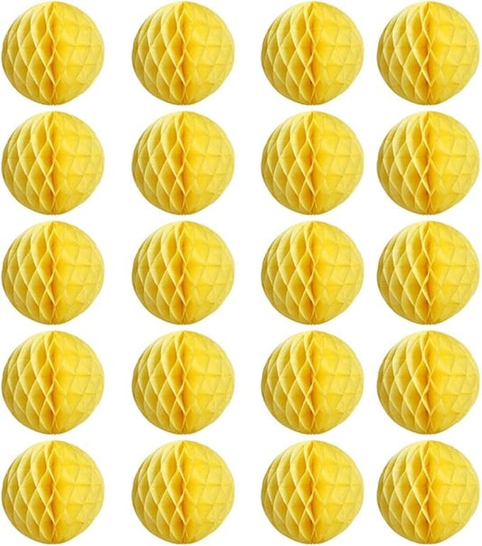 20pcs Honeycomb Flower Balls - Party Decor, Tissue Paper Pom Poms (6inch, Yellow)