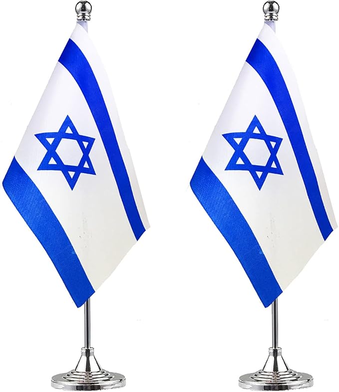 ZXvZYT 2 Pack Israel flag Israeli Table Flag Small Mini Israeli Desk Flags With Stand Base,International Festival Events Celebration Decorate,Home office Decorations