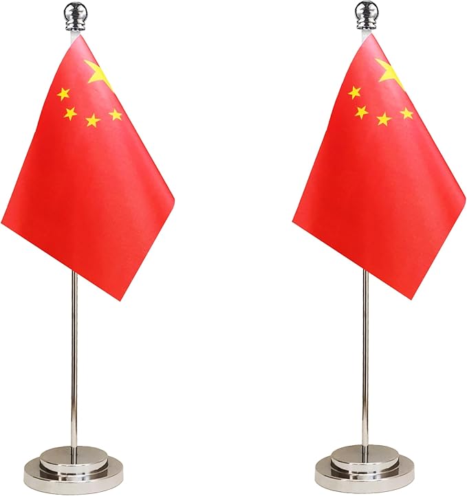 China Chinese Deluxe Desk Flag Set Small Mini Miniature China Chinese Table Desktop Flags,Festival Events Celebration,Office Decoration-2 Pack