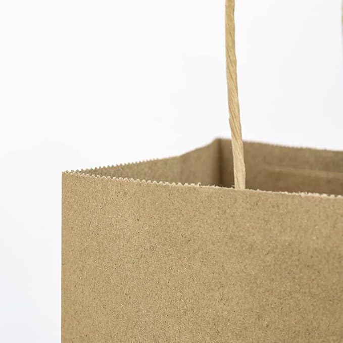 Oikss 50 Pack 8x4.75x10 Inch Medium Brown Kraft Paper Bags with Handles Bulk for Birthday Wedding Party Favors Grocery Retail Shopping Business Goody Craft Gift Bags Sacks (Plain Natural 50 Count)