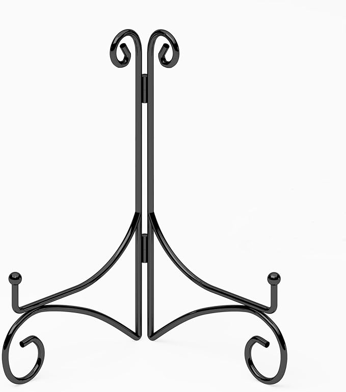 Iron Plate Stand for Display with Folding Design, Picture Stands for Tables, 12 Inch Large Easels for Displaying for Book, Art Piece, Photo and Platter, 12’’ Black, 2-Pack