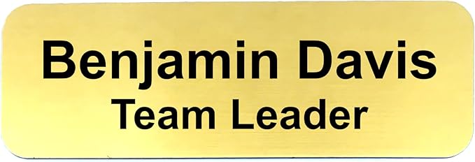 Custom Laser Engraved Name Tag Badges for Business or Employees Position Identification - Personalized text for your name plate or ID tags, 1 x 3 inches, Made in California, USA (Gold, 1 x 3 inches)