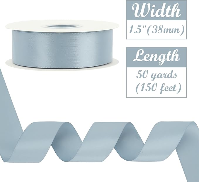 HUIHUANG Slate Blue Ribbon 1-1/2 inch Double-Faced Satin Ribbon 50 Yards Blue Silk Satin Ribbon for Wedding, Crafts, Gift Wrapping, Flower Bouquet Wrap, Invitations, Holiday Decor, Bows Making