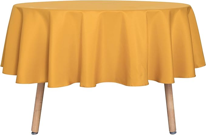 sancua Round Tablecloth - 70 Inch - Water Resistant Spill Proof Washable Polyester Table Cloth Decorative Fabric Table Cover for Dining Tables, Buffet Parties and Camping, Gold