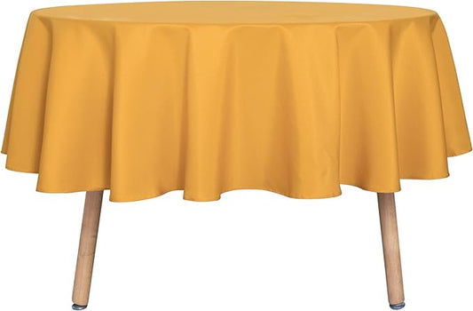 sancua Round Tablecloth - 70 Inch - Water Resistant Spill Proof Washable Polyester Table Cloth Decorative Fabric Table Cover for Dining Tables, Buffet Parties and Camping, Gold
