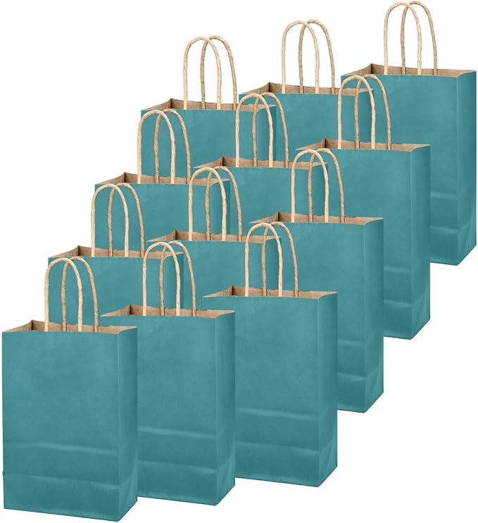 qiqee Slate Blue Gift Bag with Handles Bulk 24Pcs Paper Bags -8.3"x6"x3. 15" Party Favor Bags - Solid Color