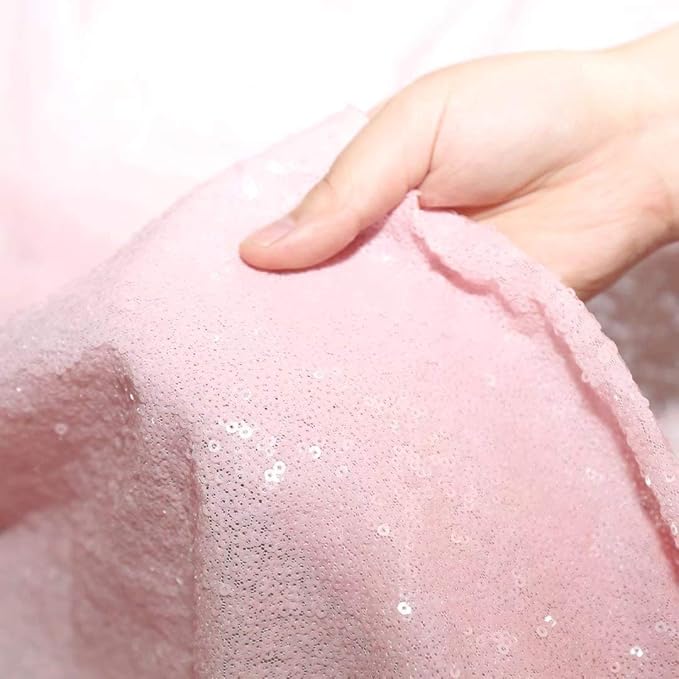 QueenDream Pink Tablecloth 90 x 156 Inch Sequin Tablecloth for Party Decorations Glitter Tablecloth for Bridal Baby Shower Wedding