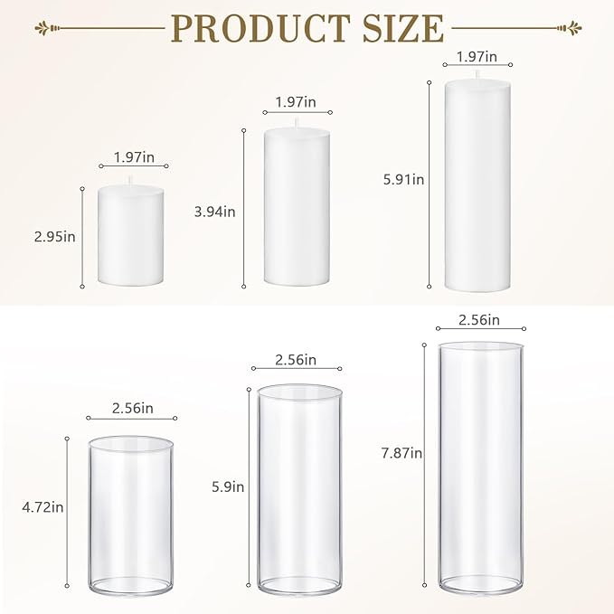 36 PCS Ivory White Pillar Candles with Glass Candle Holders Clear Hurricane Candle Holders Glass Cylinder Vases for Centerpieces Wedding Party, Event, Home Office (18 Candles+18 Candle Hoders)