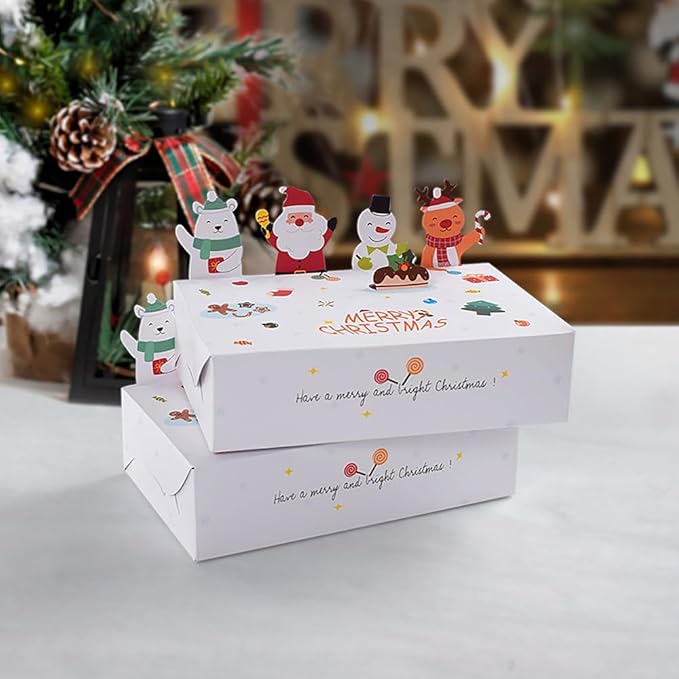 Cartoon Boxes With Lids - 3D Stand Bear Santa Claus Snowman Elk Merry Christmas Candy Boxes Kraft Paper Cookie Boxes for Gift Giving Decorations Party Small Present Box 10pcs